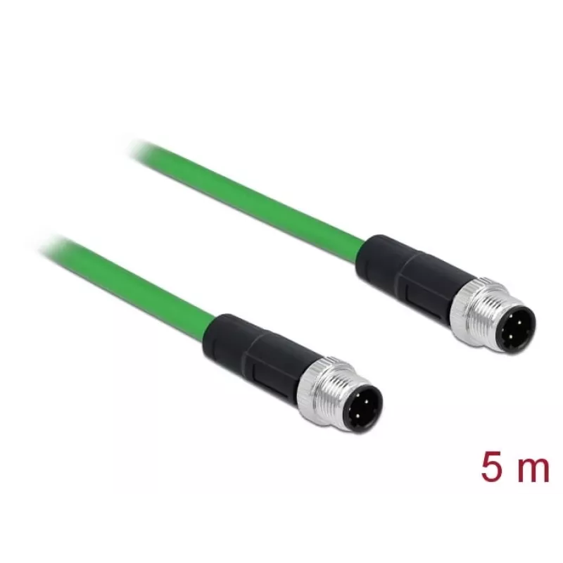 DeLOCK - Network Cable - M12 (4-pin) (M) to M12 (4-pin) (M) - 5,0m - SF/FTP - Halogen-Free - Green (85920)
