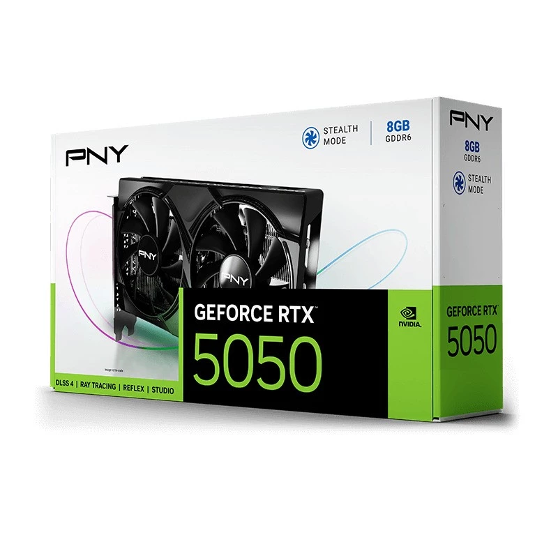 Graphics card PNY GeForce RTX 5050 — 8 GB GDDR6, 2317 MHz, 128-bit, PCIe x8 5.0, dual-fan cooling