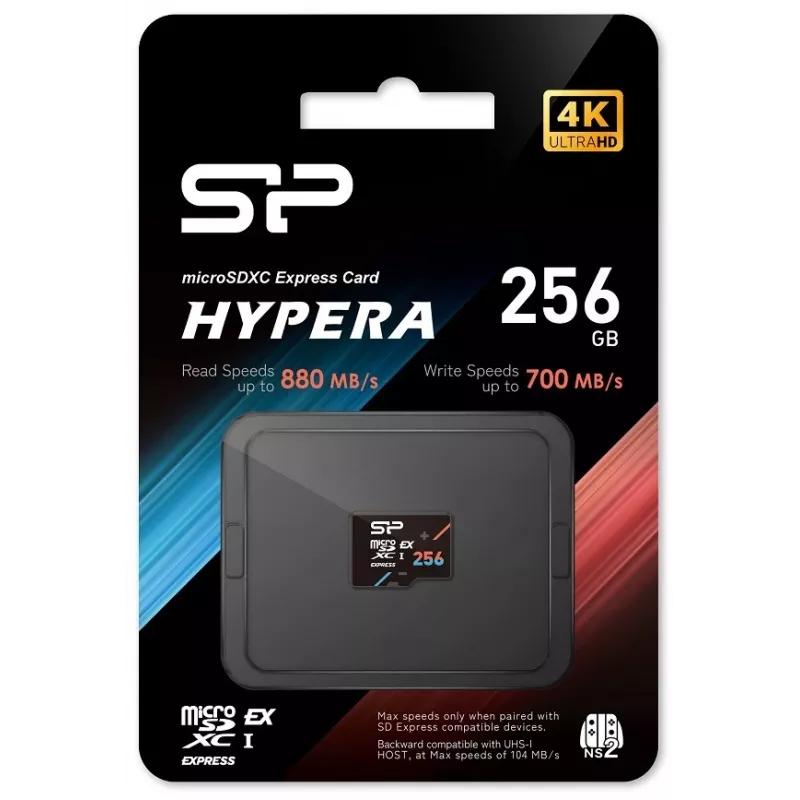 microSDXC flash memory card Silicon Power Hypera 256 GB — Class 10, UHS-I U3, V30, A1, read 880 MB/s, write 700 MB/s