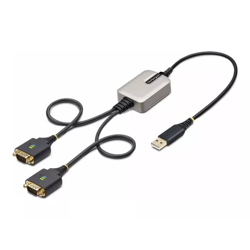 StarTech.com 2ft (60cm) 2-Port USB to Serial Adapter Cable, Interchangeable DB9 Screws/Nuts, COM Retention, USB-A to DB9 RS232, FTDI, Level-4 ESD Protection, Windows/macOS/ChromeOS/Linux - Rugged TPE Construction