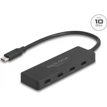USB Type-C hub DELOCK 64322 — 4× USB‑A ports, 10 Gbps, black