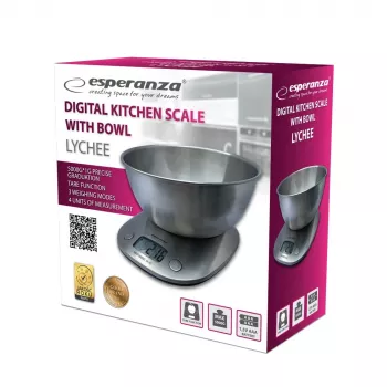 Electronic kitchen scale ESPERANZA LYCHEE — 5 kg capacity, 1 g accuracy, stainless steel bowl 21 L