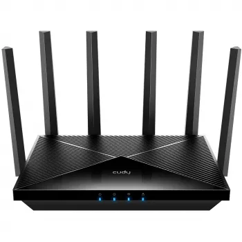 Tabletop router Cudy WR11000 — Tri‑band 2.4/5/6 GHz, Wi‑Fi 7, 4× 2.5 Gigabit LAN, 5765 Mbps per 6 GHz band, 512 MB RAM