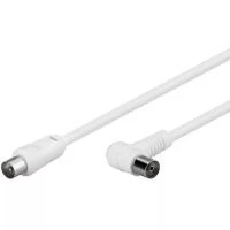 Wentronic Goobay Antenna Angled Connection Cable, 100% Shielded, White, 2.5 m - Coax Plug Koax-Socket 90° (67360)