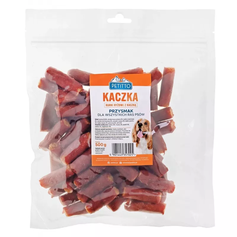 Dog treats PETITTO rice tubes with duck 500 g