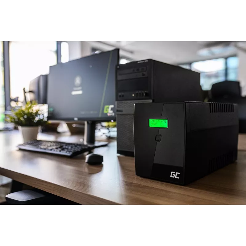 Uninterruptible Power Supply Green Cell UPS02 0.8 kVA (480 W) Line-Interactive, LCD, 2x Type F outlets, USB-B, RJ-45, RJ-11