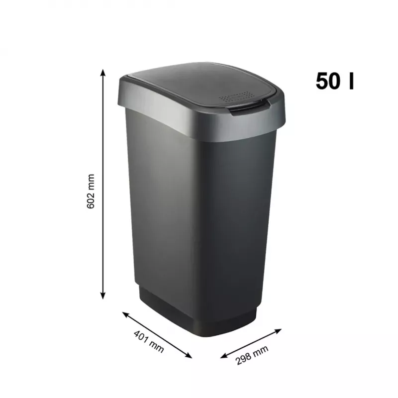 Waste bin Rotho Twist 50 L rectangular polypropylene, 50 L, 602×298×401 mm, black