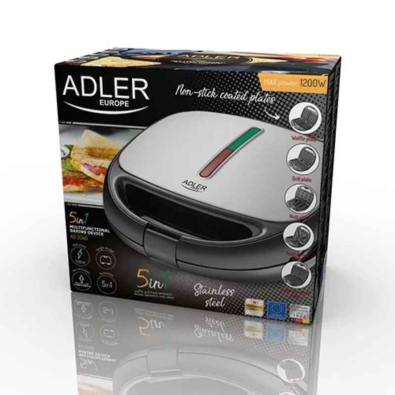 Adler AD 3040 sandwich maker 1200 W Black, Grey