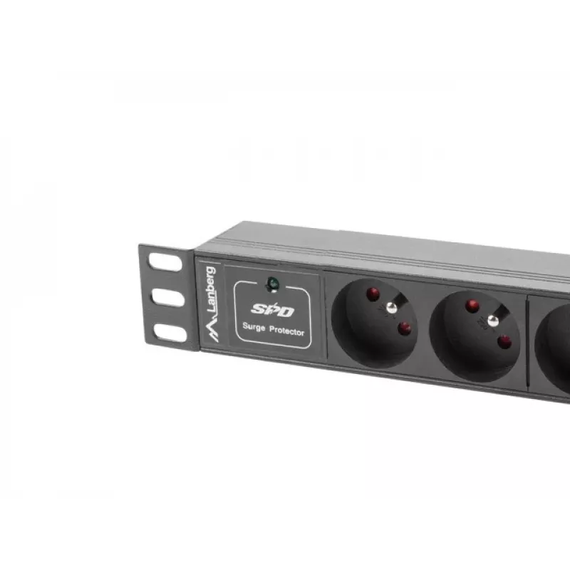Power distribution unit LANBERG PDU-03E-0200-BK — 1U, 3x Type E outlets, 220–250 V, 16 A, 2 m cable, black