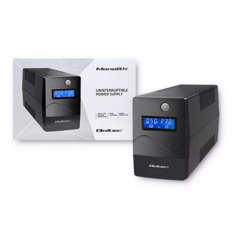 Qoltec Monolith uninterruptible power supply (UPS) Double-conversion (Online) 1 kVA 600 W 2 AC outlet(s)