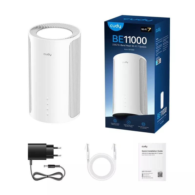 Mesh router Cudy M11000 Tri-band (2.4 / 5 / 6 GHz) Wi‑Fi 7 4x LAN White, 4 internal antennas