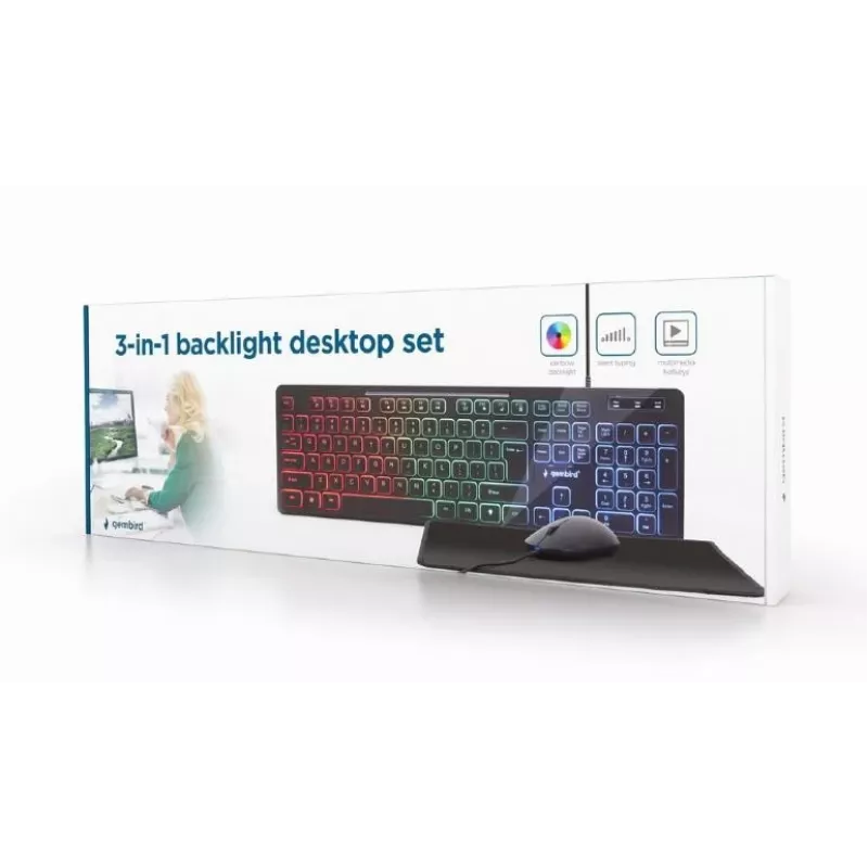 Wired full-size keyboard with mouse Gembird KBS-UML-01 — USB, QWERTY US, 104 keys, black