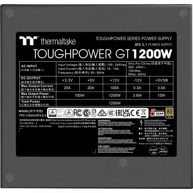 Power Supply Unit Thermaltake Toughpower GT 1200W 24-pin ATX Black