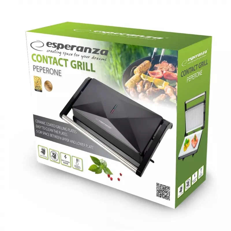 Electric ceramic contact grill ESPERANZA EKG013 850W, non-stick plates, 230×145 mm cooking surface