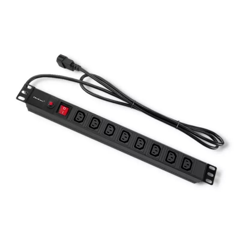 Qoltec 53998 Power strip for RACK 19 | 1U | 10A | PDU | 8xIEC C13 | 2m