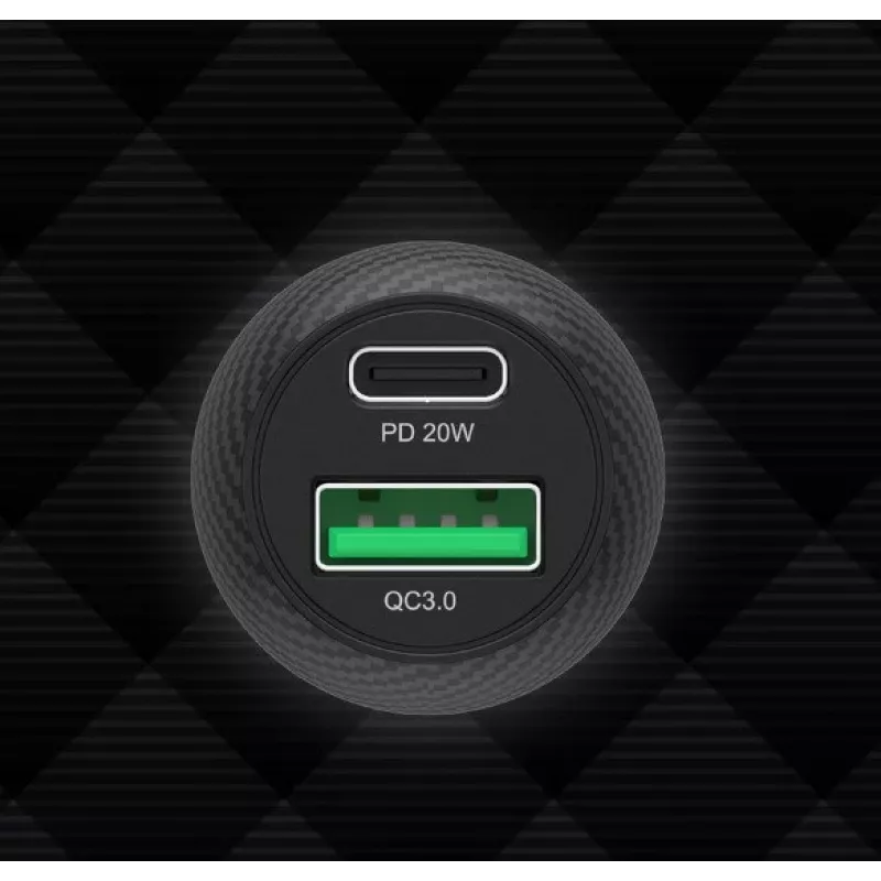 Car charger Unitek P1400A with USB-C and USB-A, 38W, Quick Charge 3.0, input 12–24V, black