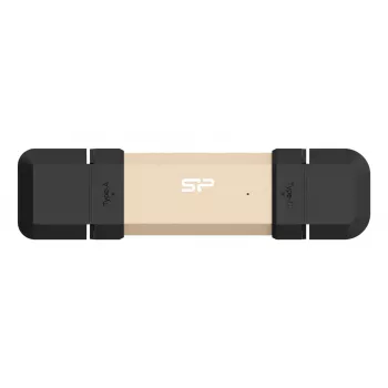 USB flash drive Silicon Power DS72 1 TB, USB 3.2 Gen 2, Type-A and Type-C, aluminium/rubber cap, gold