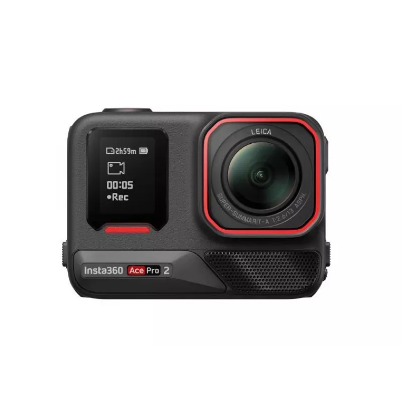 Action sports camera Insta360 Ace Pro 2 — 50 MP, 8K Ultra HD (7680×3272), 1/1.3 inch sensor, up to 240 fps, built-in display, Wi‑Fi, MicroSD, 177.7 g, Black