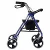 Four-wheel rollator walker with seat, blue/black
