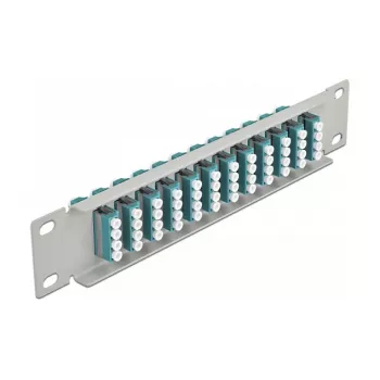 Fiber Optic Patch Panel DeLOCK 10 inch 12 Port LC Quad Aqua 1U Grey