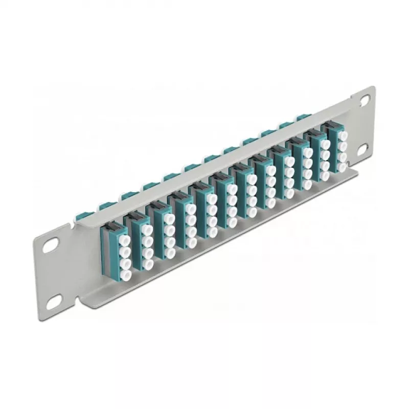 Fiber Optic Patch Panel DeLOCK 10 inch 12 Port LC Quad Aqua 1U Grey