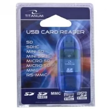 Card reader Titanum TA101B USB 2.0, blue — supports MicroSD, SD/SDHC, MMC, MS formats, 480 Mbit/s