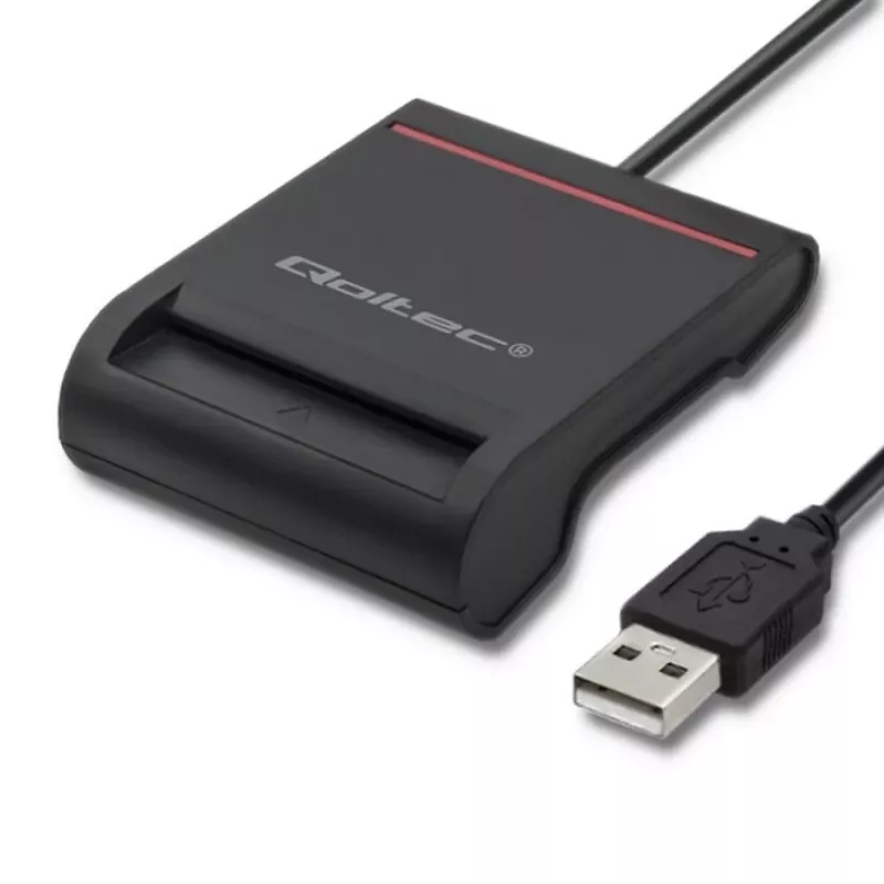 ID card scanner QOLTEC Smart chip ID card scanner — USB, black, 84.5×65×16 mm, 63 g