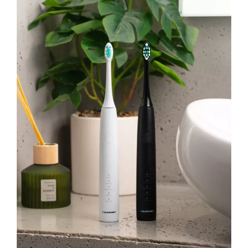 Electric sonic toothbrush BLAUPUNKT DTS201WH — compact white, oval brush head, sensitive mode, 2‑min timer, built‑in 5V battery