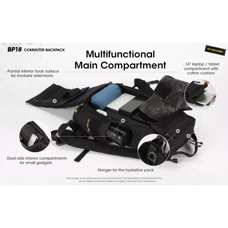 Travel backpack Nitecore BP18 — black nylon/polyester, 240×160×470 mm