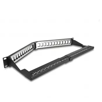 DeLOCK 19 inch Keystone Patch Panel 24 port with strain relief 1U angled black