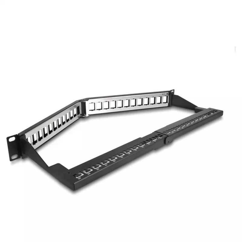 DeLOCK 19 inch Keystone Patch Panel 24 port with strain relief 1U angled black