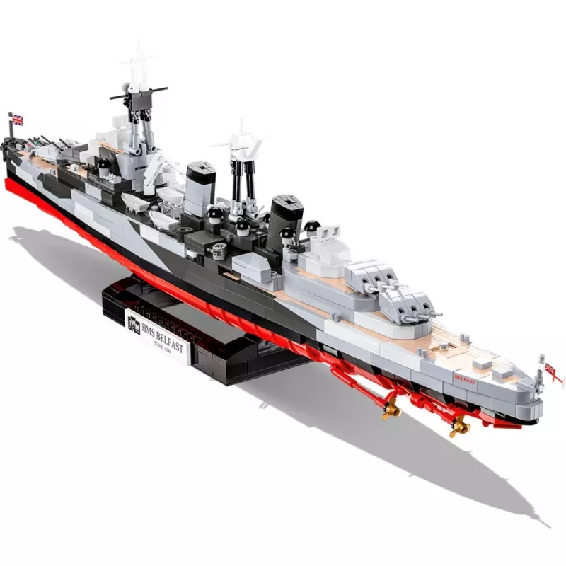 Construction toy Cobi HMS Belfast 1:300 scale model COBI-4844, display build of historic Royal Navy light cruiser
