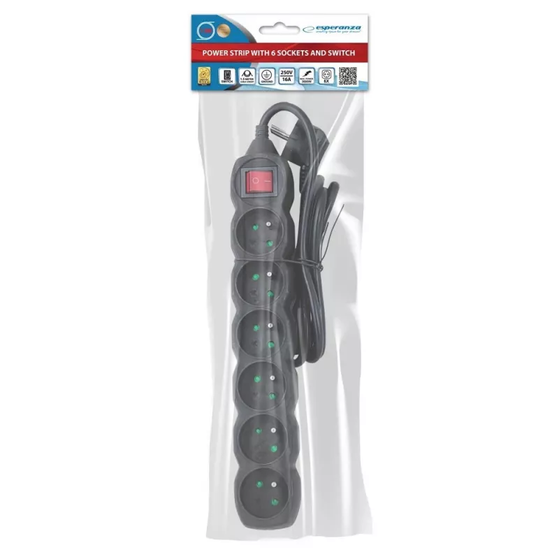 Esperanza ELK217K power extension 1.5 m 6 AC outlet(s) Indoor Black