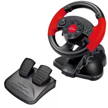 Steering wheel ESPERANZA EG103 gaming controller — PC/PS2/PS3, 13 buttons, vibration, accelerometer, black/red