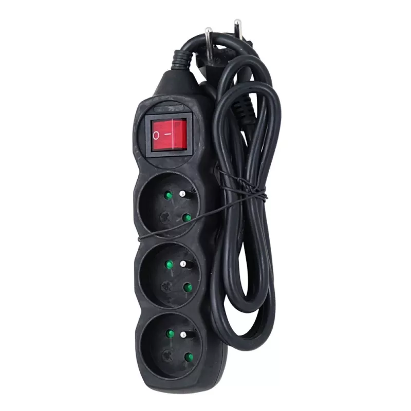 Power extension cord ESPERANZA ELK210K — 1.5 m cable, 3 Type E AC outlets, angled plug, indoor, black