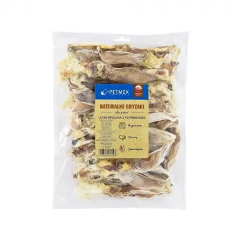 Dog chew PETMEX Rabbit Ear with Fur 500 g — natural rabbit-flavored dental treat for adult dogs