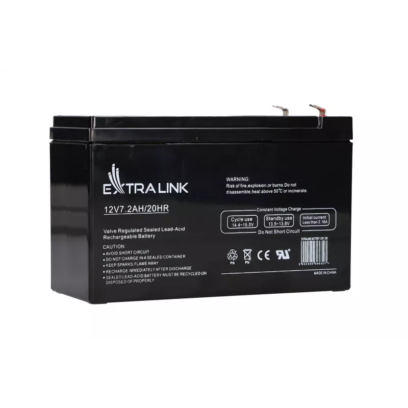 UPS battery Extralink AGM 12V 7.2Ah (7Ah) Sealed Lead Acid VRLA, maintenance-free, black