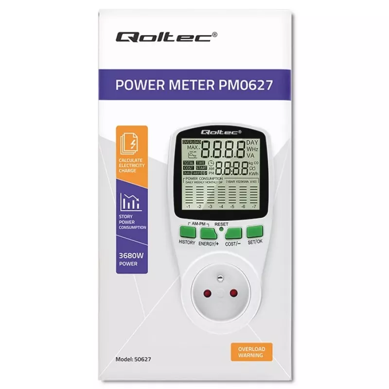 Power meter QOLTEC PM0627 3680W with history — QOLTEC PM0627 3680W