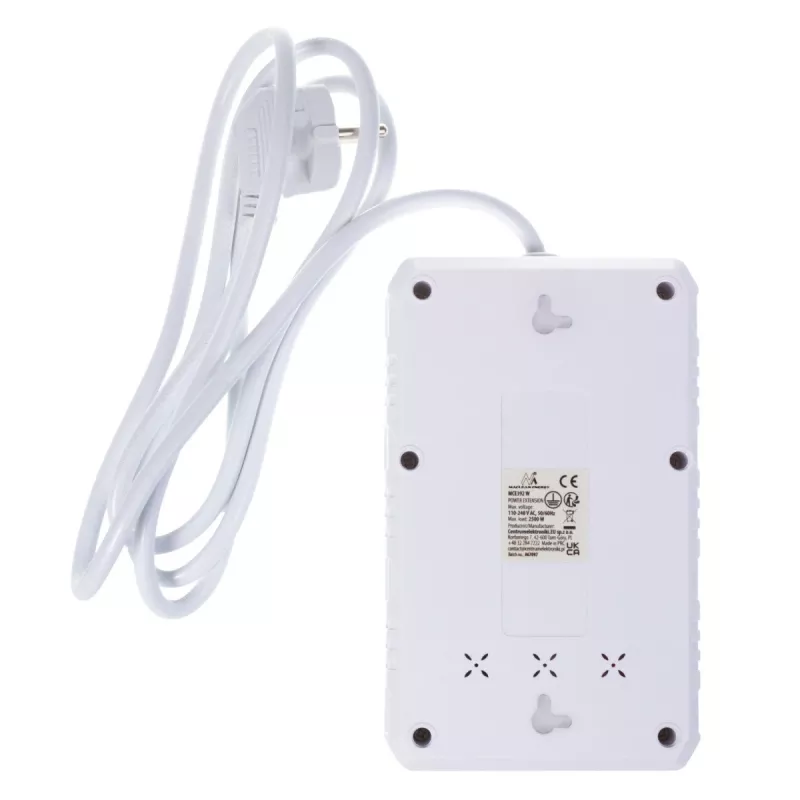 Power strip MACLEAN MCE392 W — 4 F sockets, 3×USB A, 110–240V, 2.1A max, 2500W, 1.5 m cable, white