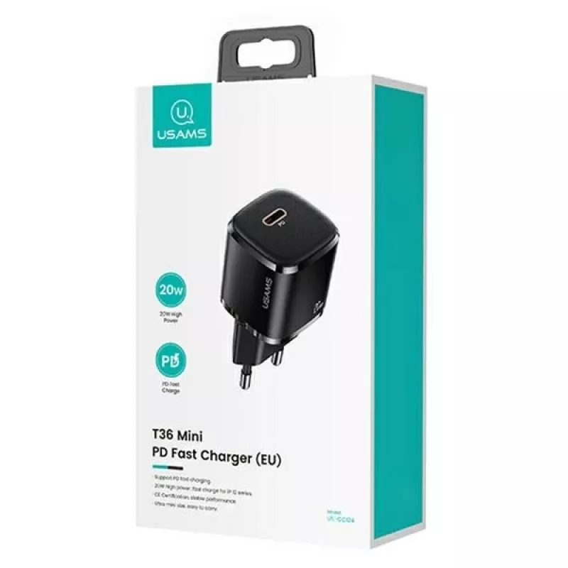 usams Phone Charger 1x USB-C T36 + Lightning PD — compact PD charger with USB-C and Lightning