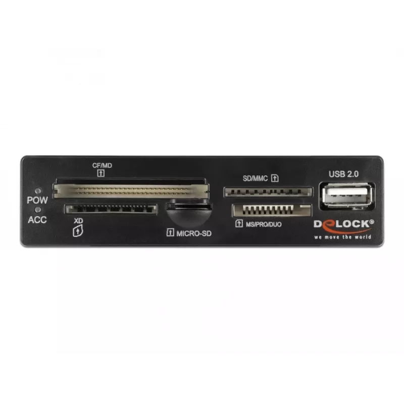 DeLOCK 91708 Card Reader USB 2.0 Internal Black Grey CF SD MicroSD
