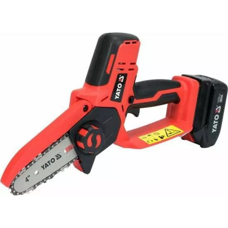 Cordless chainsaw YATO YT-828135 — 18V Li-Ion 2Ah, 10 cm bar, 3200 RPM, 4.8 m/s chain speed, 26 links
