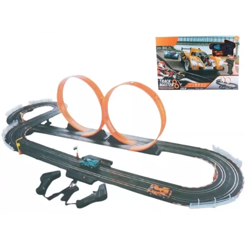 Mechanical toy racetrack Madej Racetrack with two loops, portable looped car track set