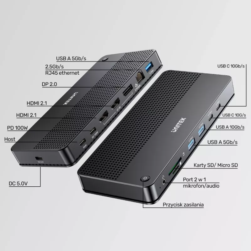 Docking Station UNITEK D1104A01 USB4 Wired 100W Power Delivery