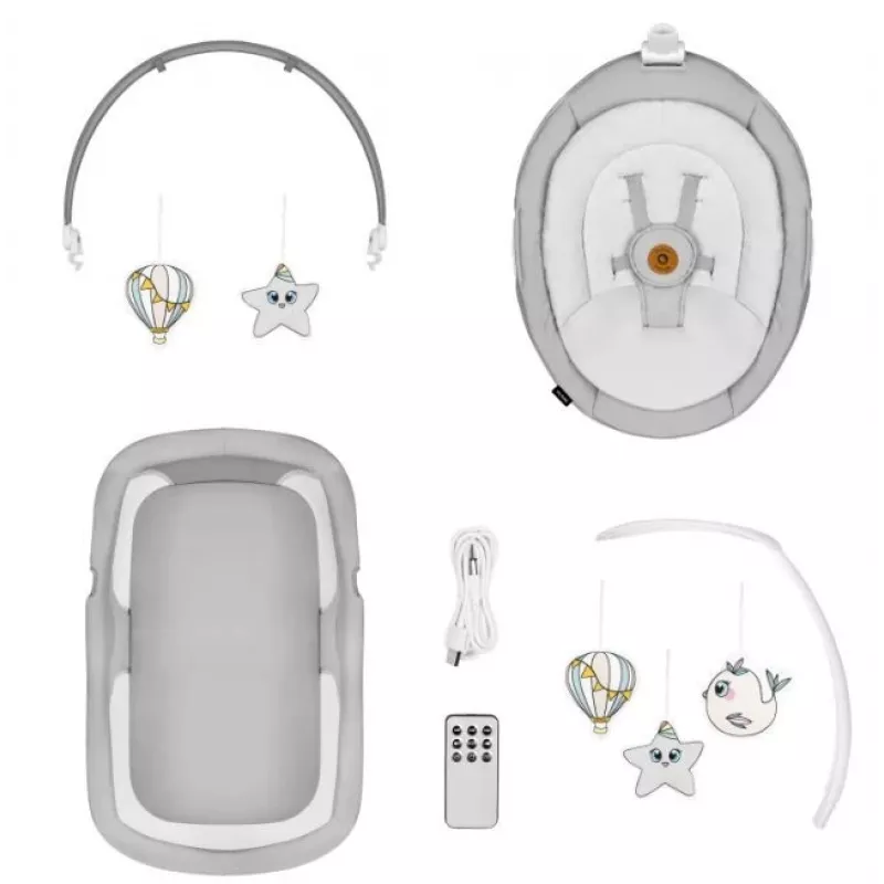 Cradle / Rocking Cradle Lionelo Bella Set Grey Concrete – infant bed with rocking function