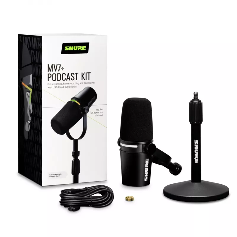 Shure MV7+-K-BNDL - lectern/vocal microphone with XLR/USB-C connector, black + desk stand GATOR