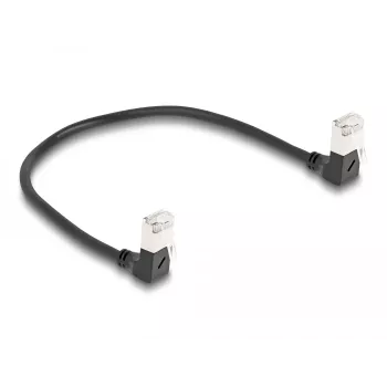 DeLOCK RJ45 Network Cable Cat.6A S/FTP Slim 90° downwards 0.25 m black
