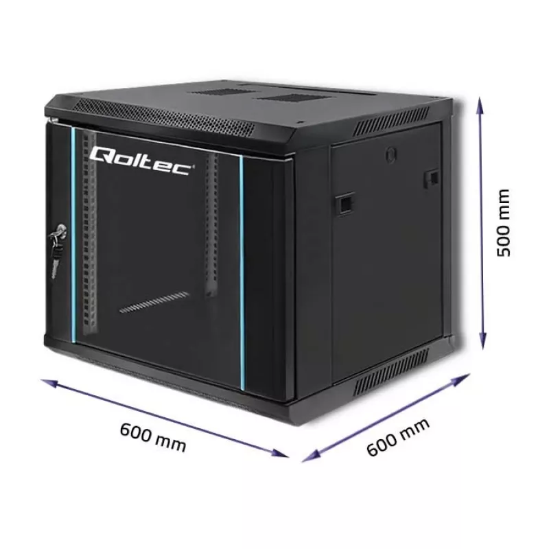 Qoltec 54466 9U 19 inch Open Frame Rack Cabinet, 60 kg Load Capacity, Black