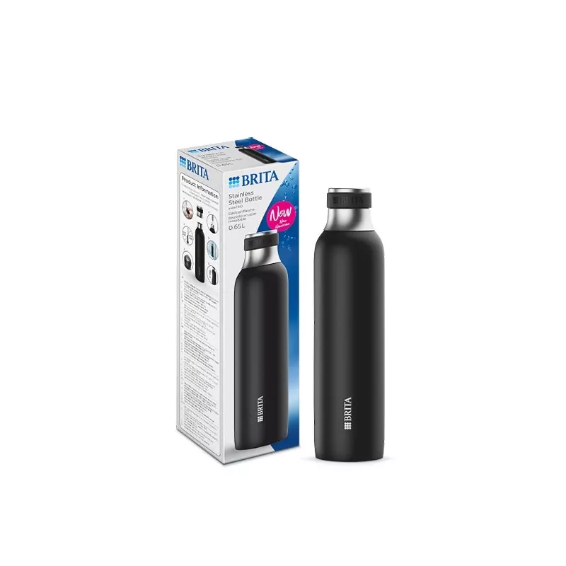 BRITA carbonating bottle 650 ml, stainless steel, black, dishwasher-safe