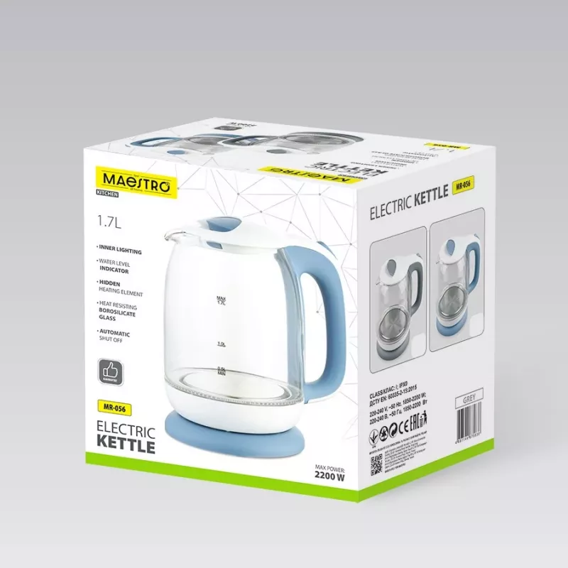 Electric Glass Kettle Maestro MR-056-GREY 1.7 L 2200 W